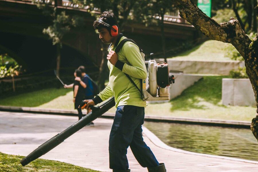 A landscaper at work outdoors